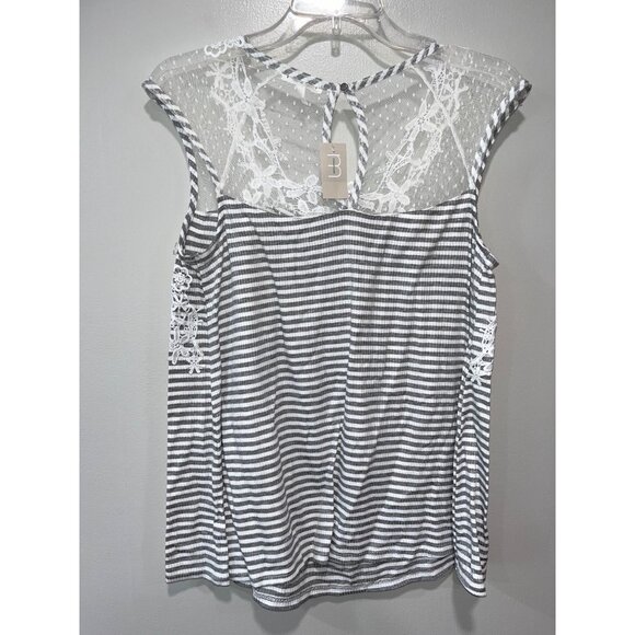 Sleeveless Striped Top With Lace Details By Maurices Medium Size White & Gray Co - Picture 2 of 9